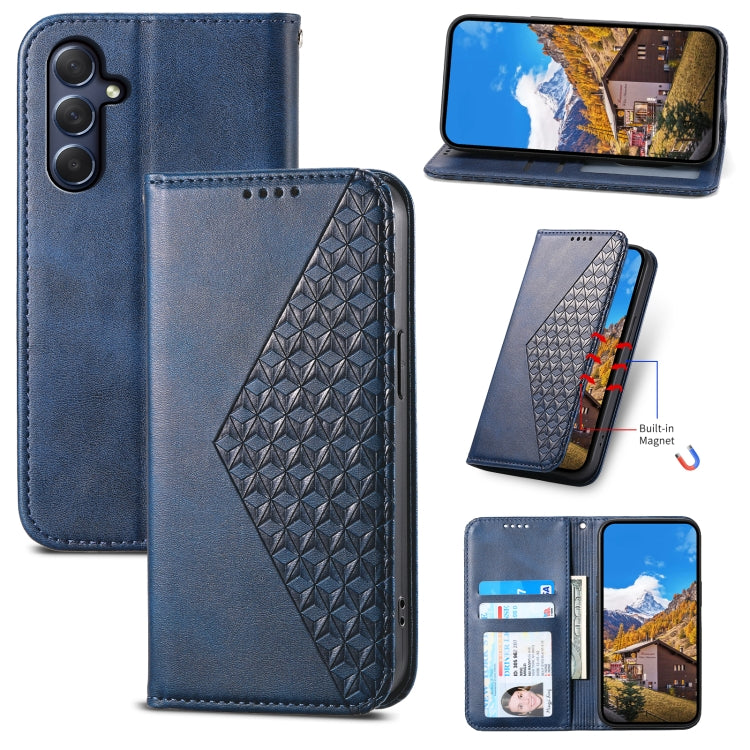For Samsung Galaxy M54 5G Cubic Grid Calf Texture Magnetic Leather Phone Case