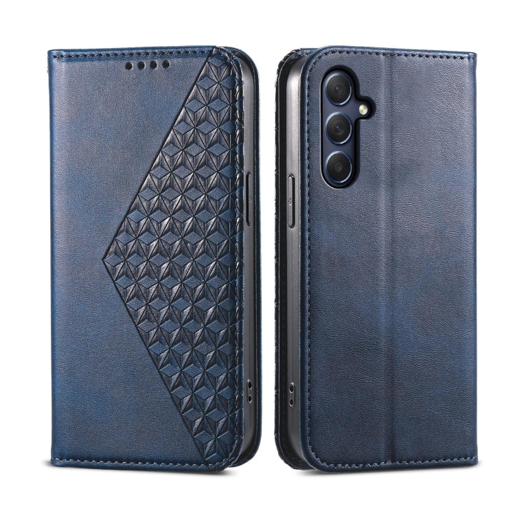 For Samsung Galaxy M54 5G Cubic Grid Calf Texture Magnetic Leather Phone Case