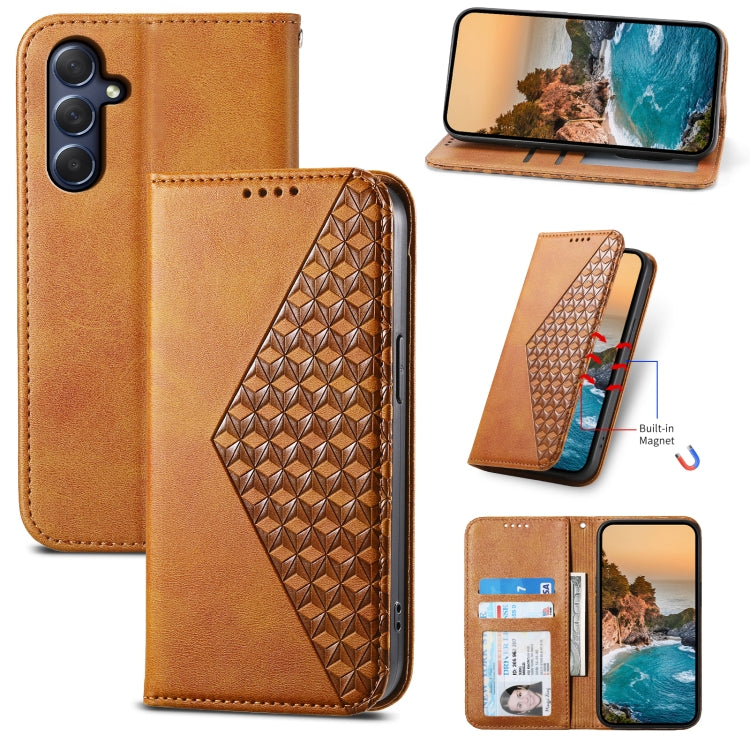 For Samsung Galaxy M54 5G Cubic Grid Calf Texture Magnetic Leather Phone Case