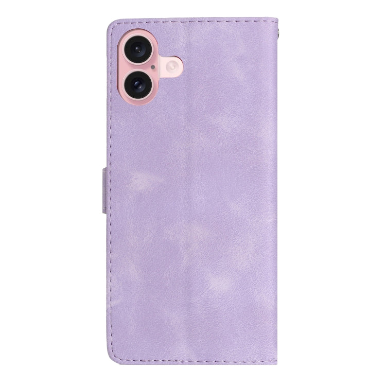 For iPhone 16 Flower Butterfly Embossing Pattern Leather Phone Case