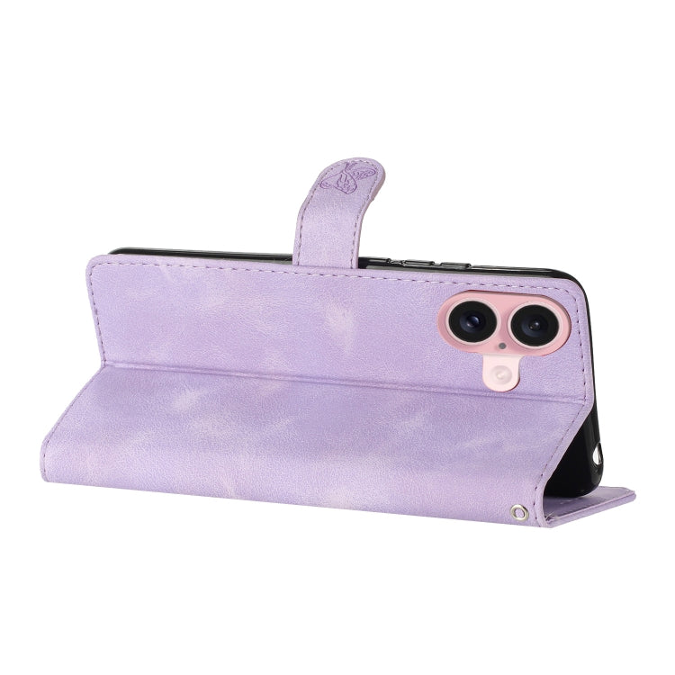 For iPhone 16 Plus Flower Butterfly Embossing Pattern Leather Phone Case