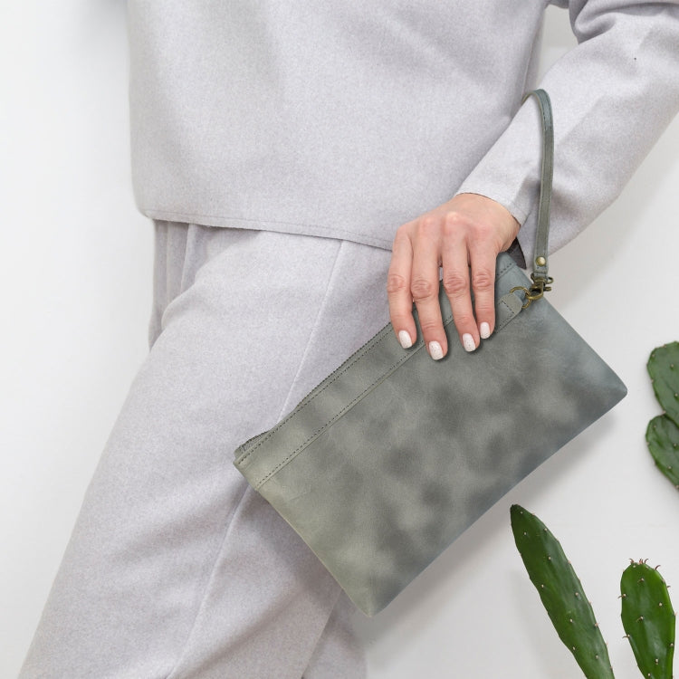 Simple Retro Leather Clutch Zipper Envelope Bag