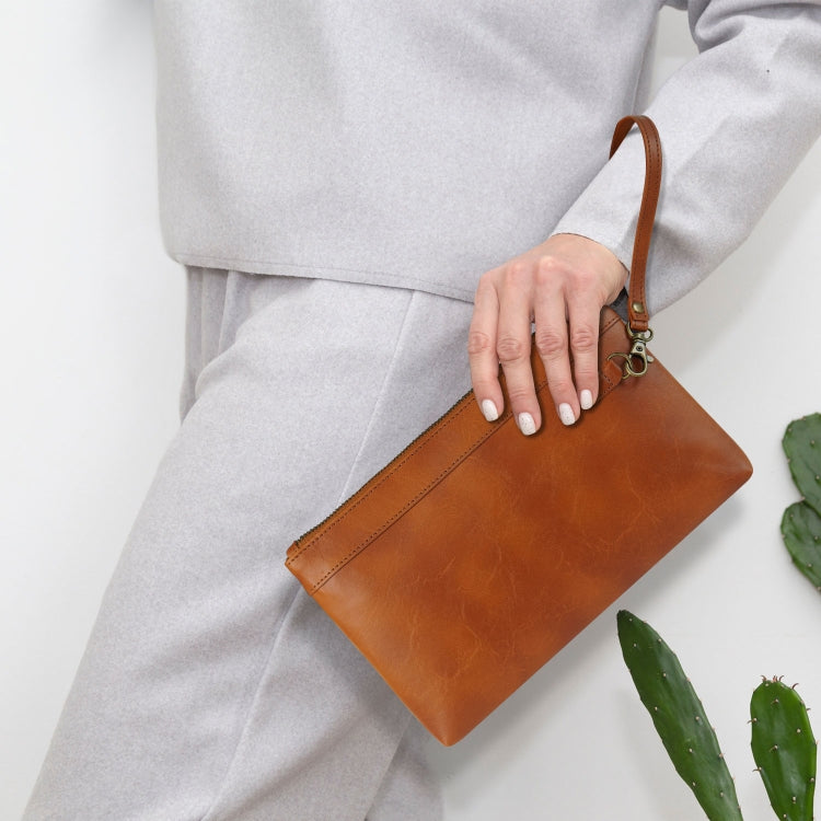 Simple Retro Leather Clutch Zipper Envelope Bag