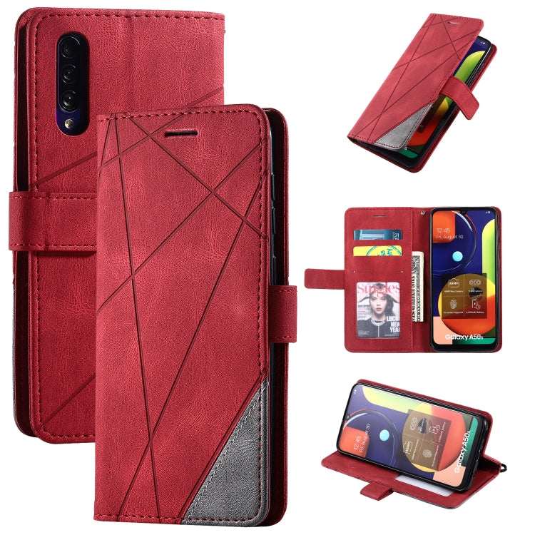 For Samsung Galaxy A50 Skin Feel Splicing Horizontal Flip Leather Case with Holder & Card Slots & Wallet & Photo Frame