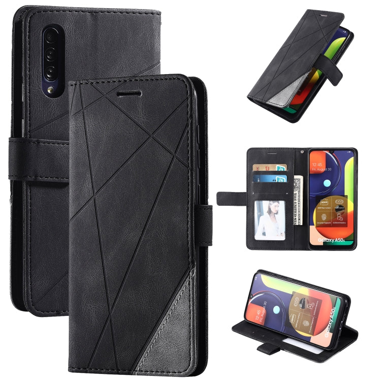 For Samsung Galaxy A50 Skin Feel Splicing Horizontal Flip Leather Case with Holder & Card Slots & Wallet & Photo Frame