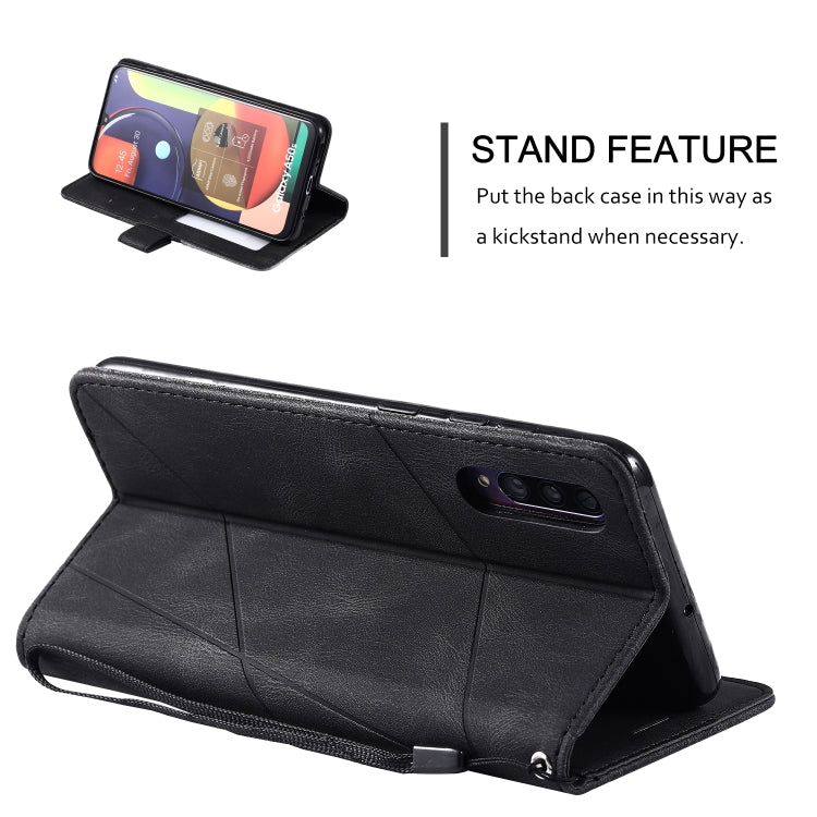 For Samsung Galaxy A50 Skin Feel Splicing Horizontal Flip Leather Case with Holder & Card Slots & Wallet & Photo Frame