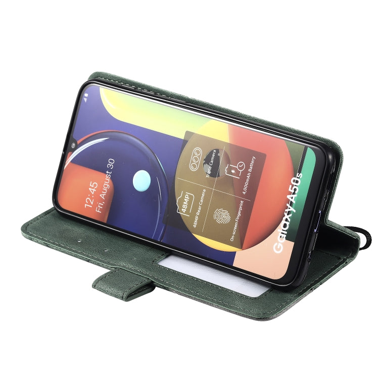 For Samsung Galaxy A50 Skin Feel Splicing Horizontal Flip Leather Case with Holder & Card Slots & Wallet & Photo Frame