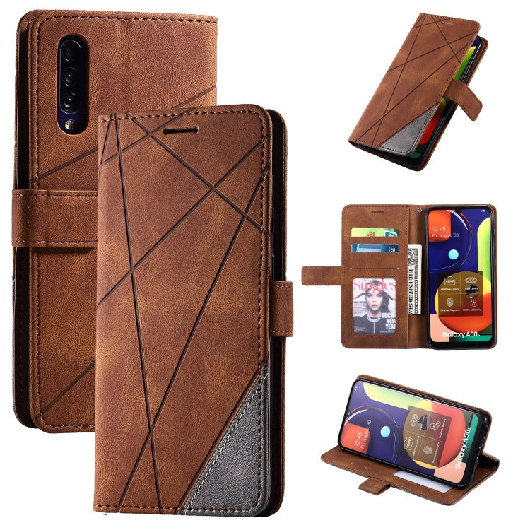 For Samsung Galaxy A50 Skin Feel Splicing Horizontal Flip Leather Case with Holder & Card Slots & Wallet & Photo Frame