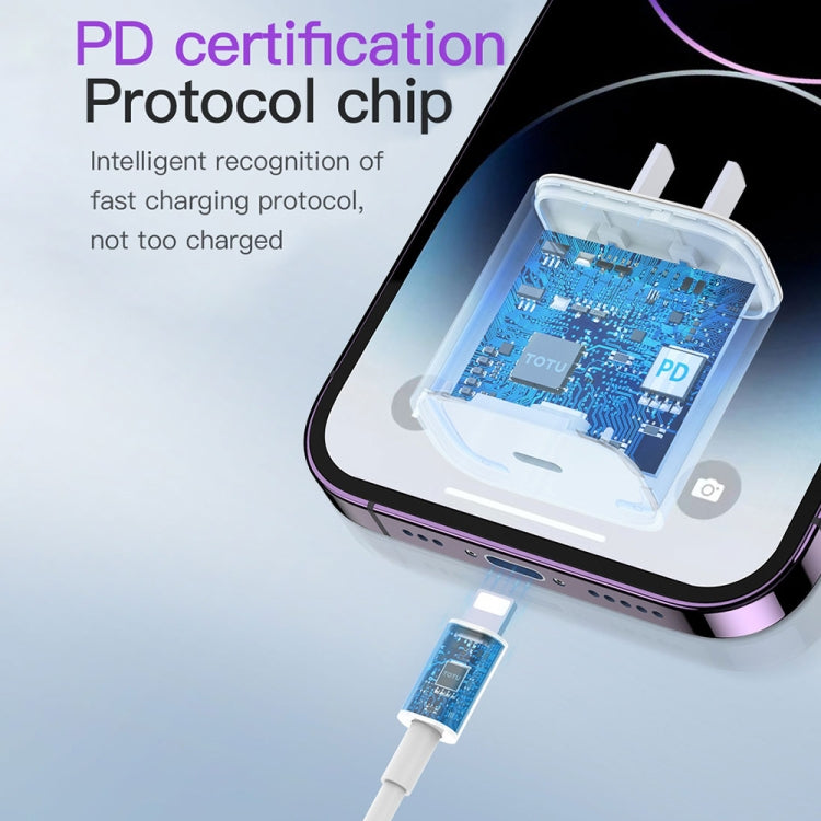 TOTU ZC32 PD 20W Type-C Port Charger with Type-C to 8 Pin Data Cable Set, Specification:CN Plug(White)
