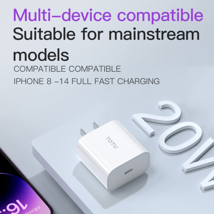 TOTU ZC32 PD 20W Type-C Port Charger with Type-C to 8 Pin Data Cable Set, Specification:CN Plug(White)