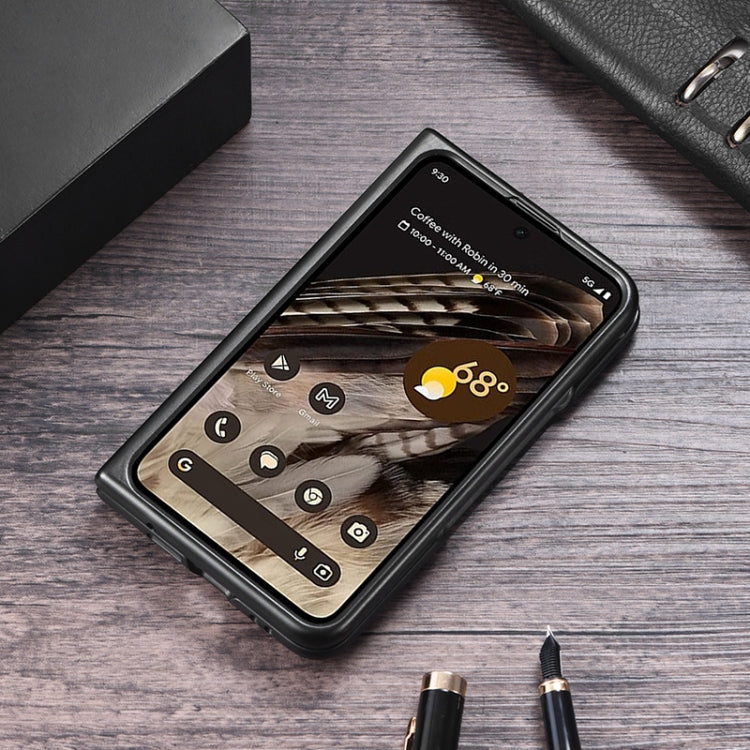 For Google Pixel Fold PC + Leather Texture Protective Phone Case with Metal Holder