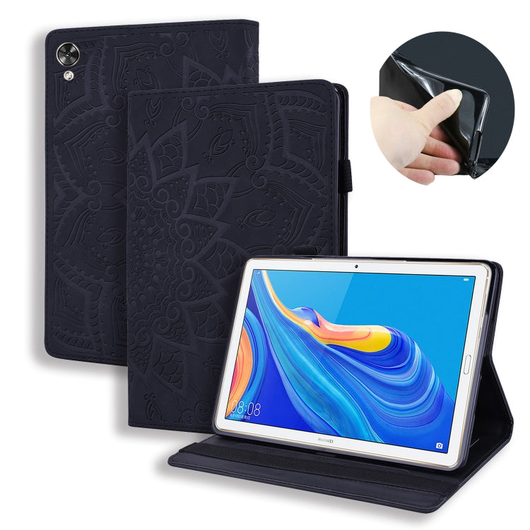 For Huawei MediaPad M6 10.8 Calf Pattern Double Folding Design Embossed Leather Case with Holder & Card Slots & Pen Slot & Elastic Band