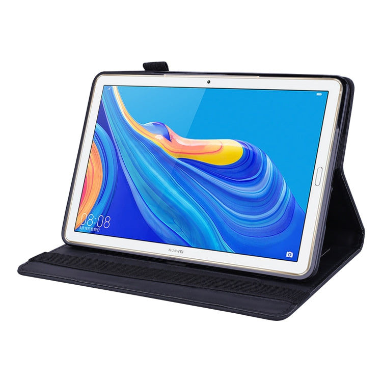For Huawei MediaPad M6 10.8 Calf Pattern Double Folding Design Embossed Leather Case with Holder & Card Slots & Pen Slot & Elastic Band