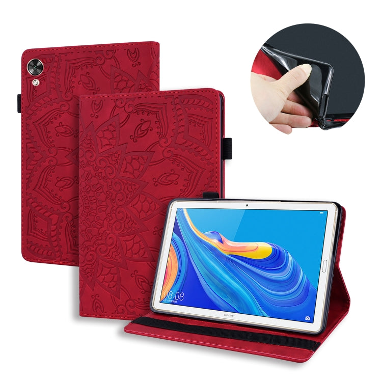 For Huawei MediaPad M6 10.8 Calf Pattern Double Folding Design Embossed Leather Case with Holder & Card Slots & Pen Slot & Elastic Band