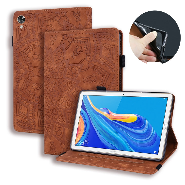 For Huawei MediaPad M6 10.8 Calf Pattern Double Folding Design Embossed Leather Case with Holder & Card Slots & Pen Slot & Elastic Band