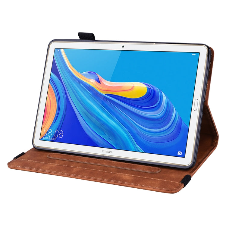 For Huawei MediaPad M6 10.8 Calf Pattern Double Folding Design Embossed Leather Case with Holder & Card Slots & Pen Slot & Elastic Band