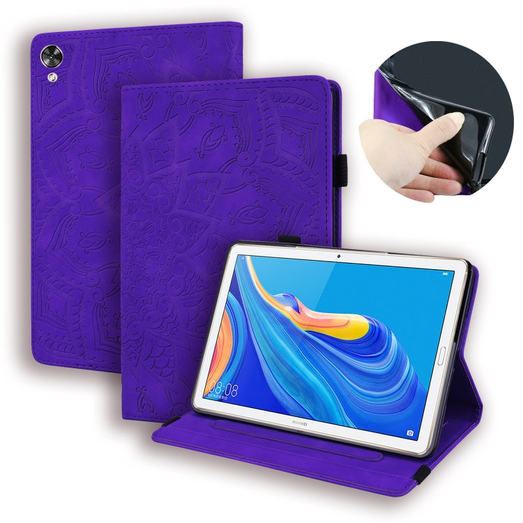 For Huawei MediaPad M6 10.8 Calf Pattern Double Folding Design Embossed Leather Case with Holder & Card Slots & Pen Slot & Elastic Band