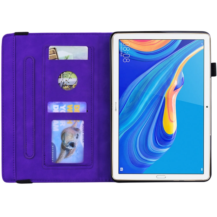 For Huawei MediaPad M6 10.8 Calf Pattern Double Folding Design Embossed Leather Case with Holder & Card Slots & Pen Slot & Elastic Band