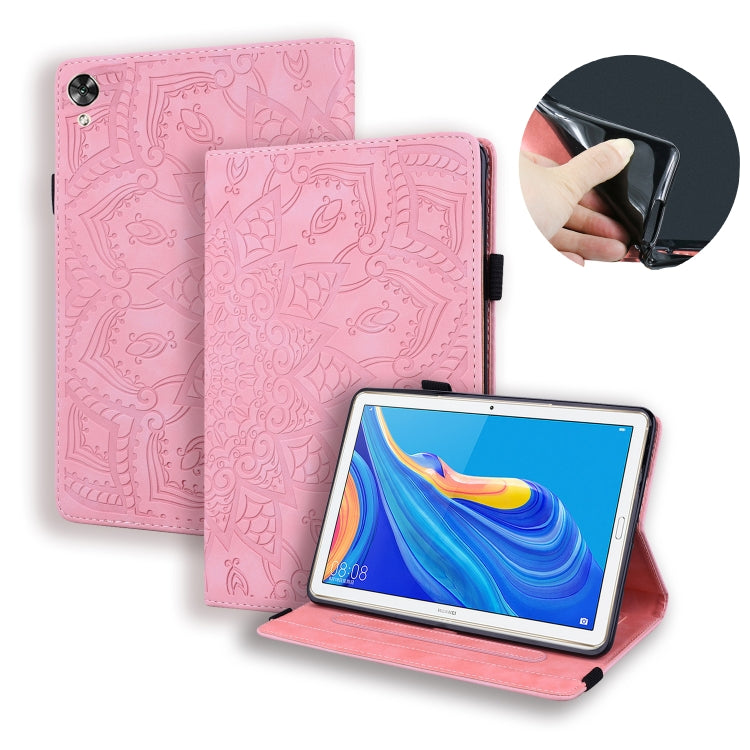 For Huawei MediaPad M6 10.8 Calf Pattern Double Folding Design Embossed Leather Case with Holder & Card Slots & Pen Slot & Elastic Band