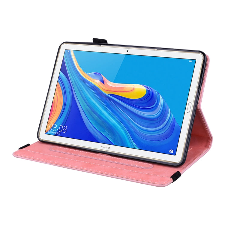 For Huawei MediaPad M6 10.8 Calf Pattern Double Folding Design Embossed Leather Case with Holder & Card Slots & Pen Slot & Elastic Band