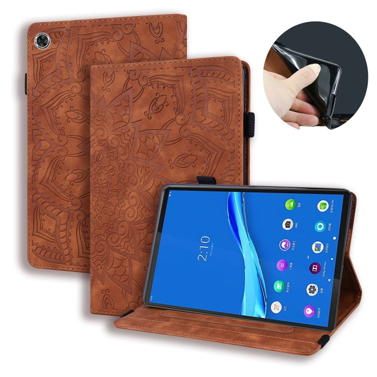 For Lenovo M10 plus 10.3 Calf Pattern Double Folding Design Embossed Leather Case with Holder & Card Slots & Pen Slot & Elastic Band