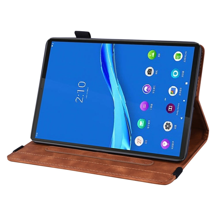 For Lenovo M10 plus 10.3 Calf Pattern Double Folding Design Embossed Leather Case with Holder & Card Slots & Pen Slot & Elastic Band