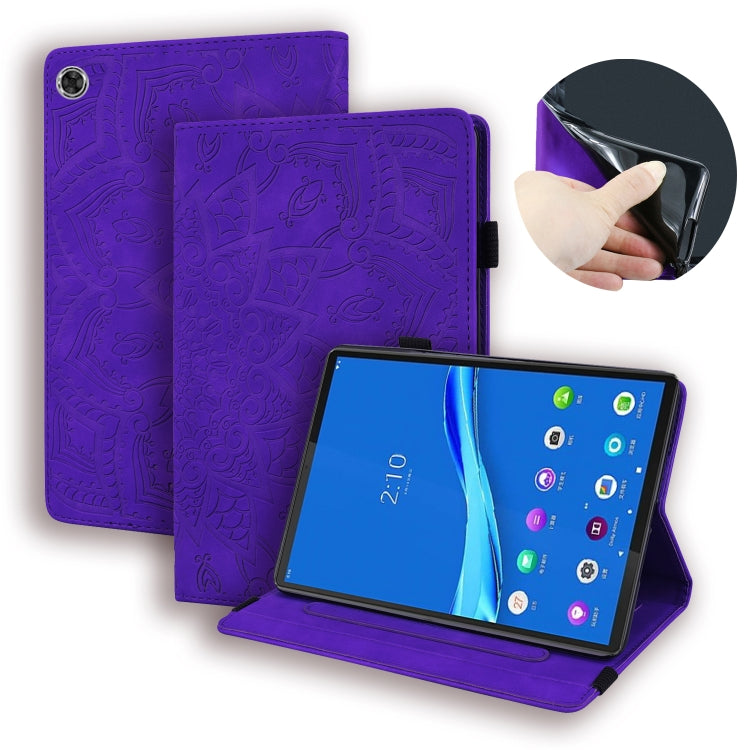 For Lenovo M10 plus 10.3 Calf Pattern Double Folding Design Embossed Leather Case with Holder & Card Slots & Pen Slot & Elastic Band