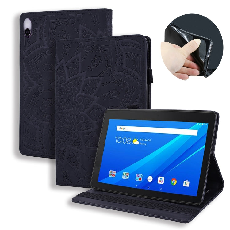 For Lenovo Tab E10/ TB X104F Calf Pattern Double Folding Design Embossed Leather Case with Holder & Card Slots & Pen Slot & Elastic Band