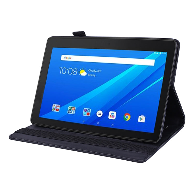 For Lenovo Tab E10/ TB X104F Calf Pattern Double Folding Design Embossed Leather Case with Holder & Card Slots & Pen Slot & Elastic Band