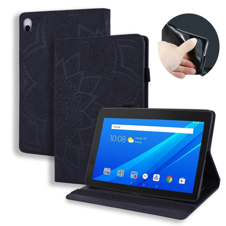 For Lenovo Tab P10 X705L X705F M10 TB-X605L X605F Calf Pattern Double Folding Design Embossed Leather Case with Holder & Card Slots & Pen Slot & Elastic Band