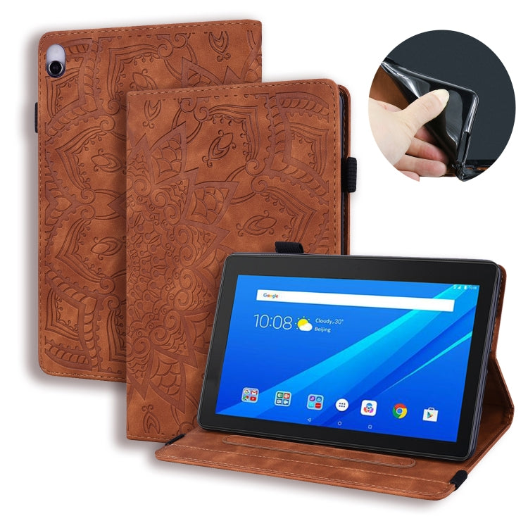 For Lenovo Tab P10 X705L X705F M10 TB-X605L X605F Calf Pattern Double Folding Design Embossed Leather Case with Holder & Card Slots & Pen Slot & Elastic Band