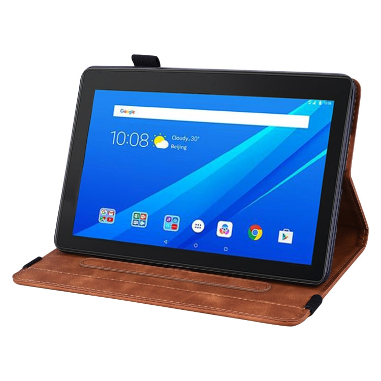 For Lenovo Tab P10 X705L X705F M10 TB-X605L X605F Calf Pattern Double Folding Design Embossed Leather Case with Holder & Card Slots & Pen Slot & Elastic Band