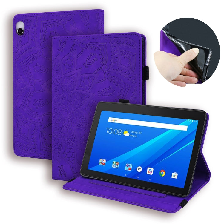 For Lenovo Tab P10 X705L X705F M10 TB-X605L X605F Calf Pattern Double Folding Design Embossed Leather Case with Holder & Card Slots & Pen Slot & Elastic Band