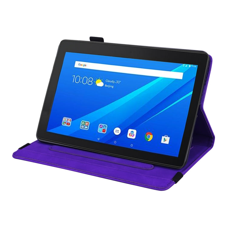 For Lenovo Tab P10 X705L X705F M10 TB-X605L X605F Calf Pattern Double Folding Design Embossed Leather Case with Holder & Card Slots & Pen Slot & Elastic Band