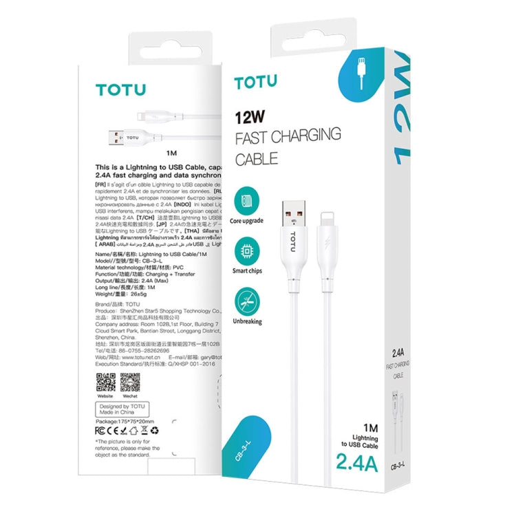 TOTU CB-3 Series USB to Micro USB Fast Charge Data Cable, Length:1m(White)