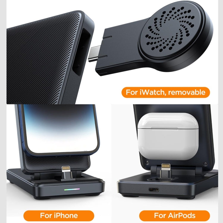 JOYROOM JR-WQS02 4 in 1 Wireless Charging Stand For iPhone / AirPods / Apple Watch Series(Black)
