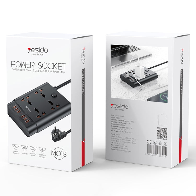 Yesido MC-08 4 Ports + 6 USB Ports 2650W Multi-functional High Power Socket