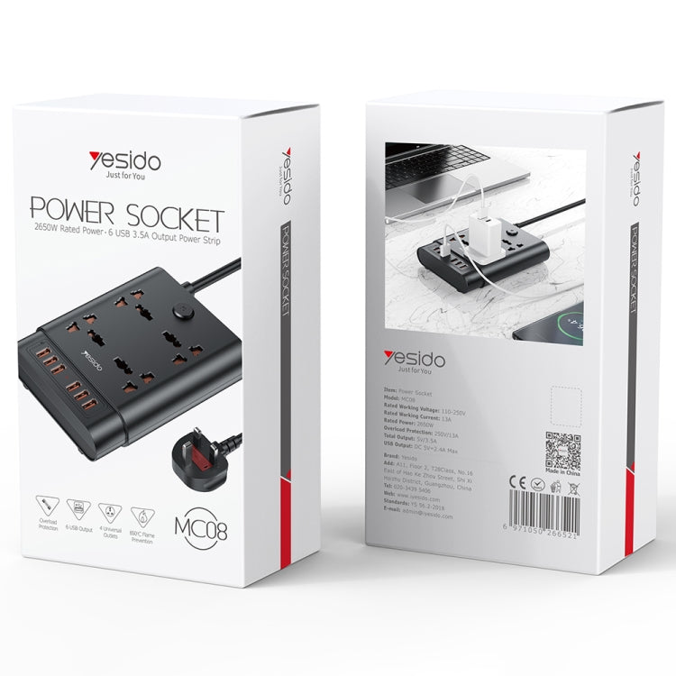 Yesido MC-08 4 Ports + 6 USB Ports 2650W Multi-functional High Power Socket