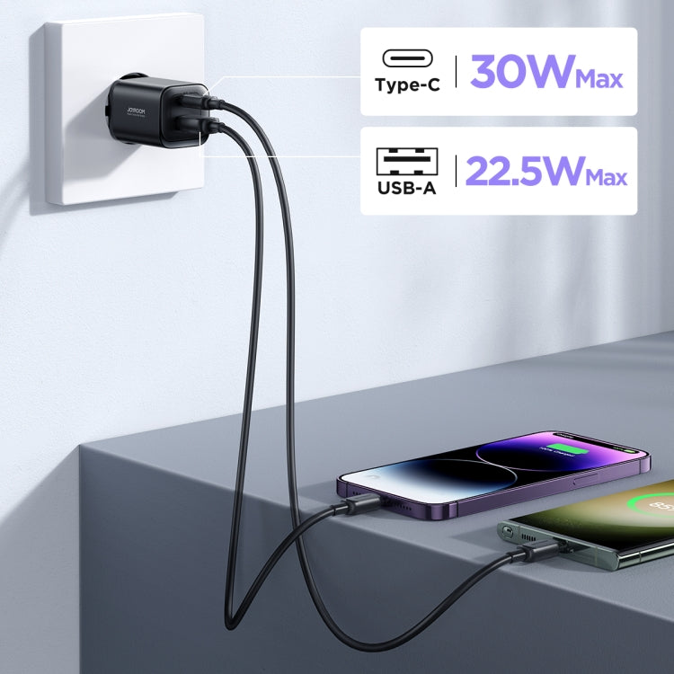 JOYROOM TCF08 30W USB+USB-C / Type-C Dual Port Charger, Plug: