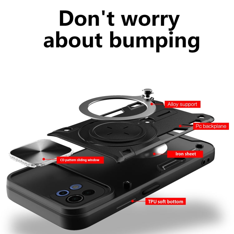 For Xiaomi Mi 11 Lite 4G / 5G CD Texture Sliding Camshield Magnetic Holder Phone Case