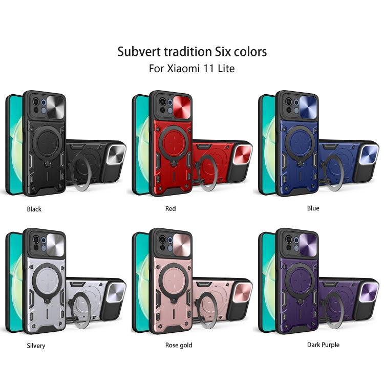 For Xiaomi Mi 11 Lite 4G / 5G CD Texture Sliding Camshield Magnetic Holder Phone Case