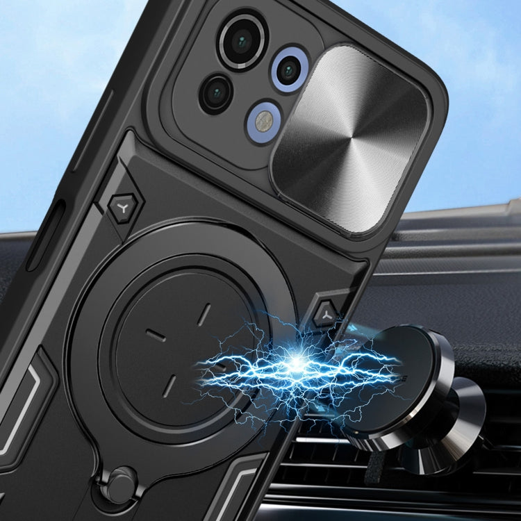 For Xiaomi Mi 11 Lite 4G / 5G CD Texture Sliding Camshield Magnetic Holder Phone Case