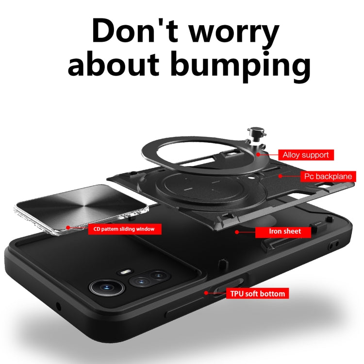 For Xiaomi Redmi Note 12S 4G CD Texture Sliding Camshield Magnetic Holder Phone Case