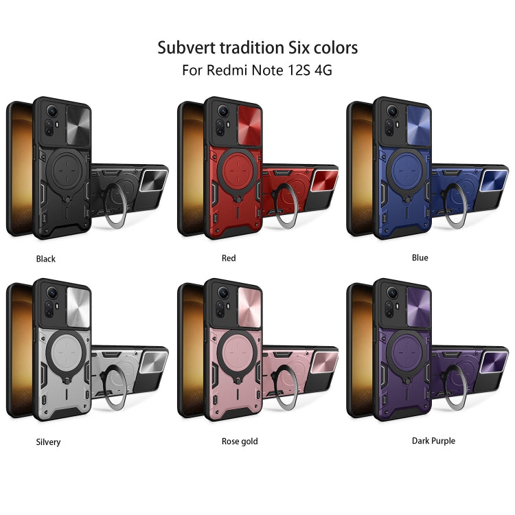 For Xiaomi Redmi Note 12S 4G CD Texture Sliding Camshield Magnetic Holder Phone Case
