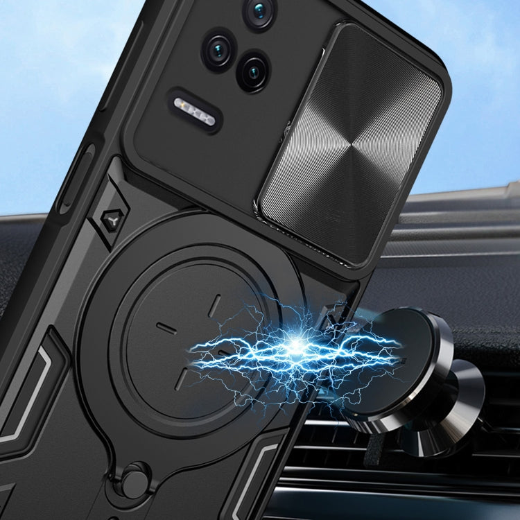 For Xiaomi Redmi K40S / Poco F4 CD Texture Sliding Camshield Magnetic Holder Phone Case