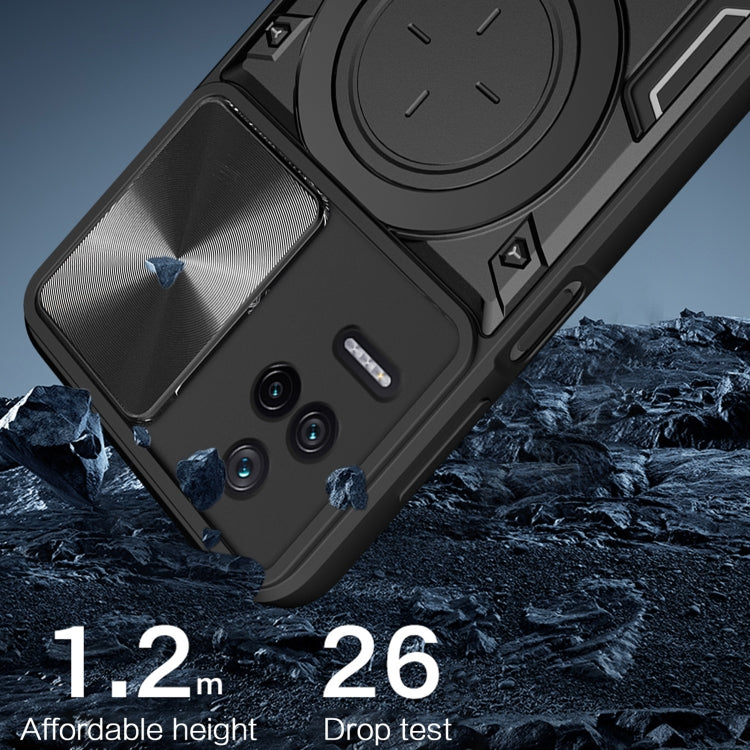 For Xiaomi Redmi K40S / Poco F4 CD Texture Sliding Camshield Magnetic Holder Phone Case