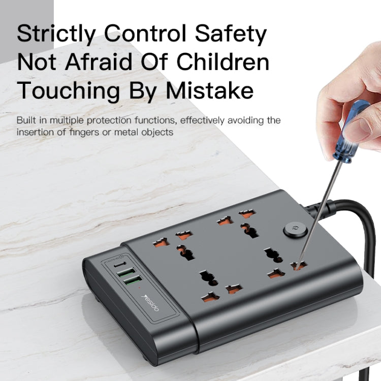 Yesido MC-11 4 Plugs + PD 20W+2 QC3.0 Ports 2650W Multi-functional High Power Socket
