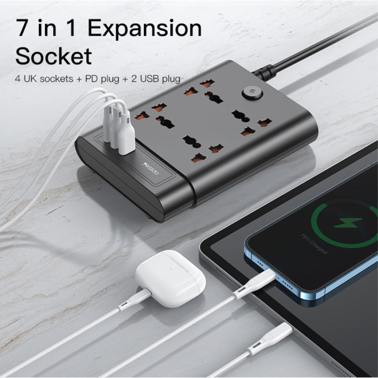 Yesido MC-11 4 Plugs + PD 20W+2 QC3.0 Ports 2650W Multi-functional High Power Socket