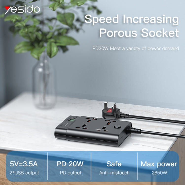Yesido MC-11 4 Plugs + PD 20W+2 QC3.0 Ports 2650W Multi-functional High Power Socket