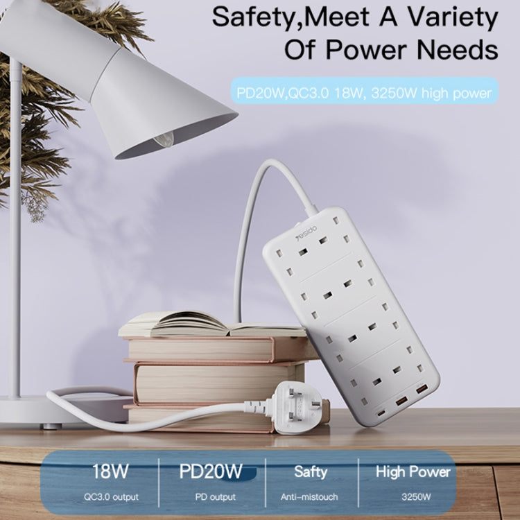 Yesido MC-16 8 Plugs + PD 20W+2 QC3.0 Ports 3250W High Power Fast Charging Socket(UK Plug)